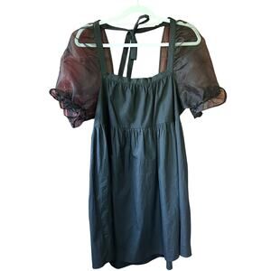 Black Puff Sleeve Babydoll Dress L Sheer Organza Sleeve Little Black Dress Date
